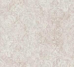 A.S. Création | Vliesová tapeta na stenu Mata Hari 38093-3 | 0,53 x 10,05 m | biela, metalická, ružová