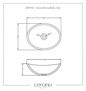 Cerano Zara, umývadlo na dosku z liateho mramoru 420x340x150 mm, biela matná, CER-CER-WB21
