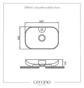 CERANO - Umývadlo na dosku Kiana - biela lesklá - 60x40 cm