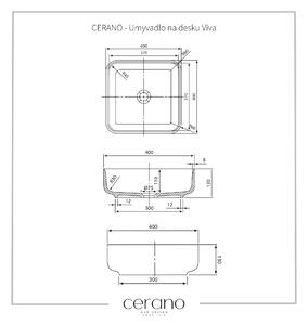 Cerano Viva, umývadlo na dosku z liateho mramoru 400x400x130 mm, biela matná, CER-CER-WB01