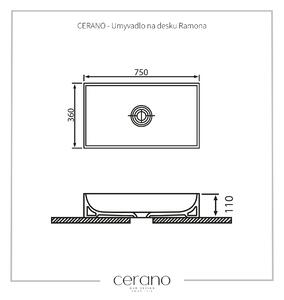 CERANO - Umývadlo na dosku Ramona - biela lesklá - 75x36 cm