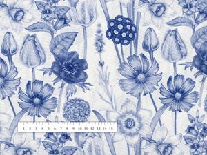 Dekoračná látka PML-090 Modré jarné kvety na bielom - šírka 150 cm