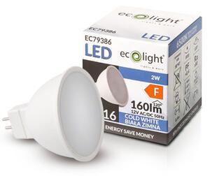 ECOLIGHT LED žiarovka MR16 12V 2W studená biela