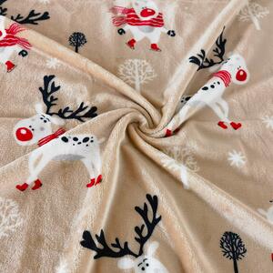 Mikroplyšové obliečky vianočné Rudolf hnedý 200x140cm+90x70cm TiaHome