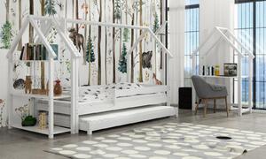Detská domčeková posteľ z masívu borovice LUCKY HOUSE s prístelkou - 200x90 cm - biela