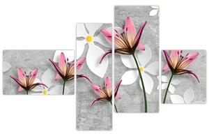 Abstraktný obraz kvetov na sivom pozadí (Obraz 110x70cm)