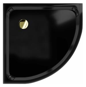 Štvrťkruhová sprchová vanička MEXEN FLAT SLIM 70x70 cm čierna + zlatý sifón