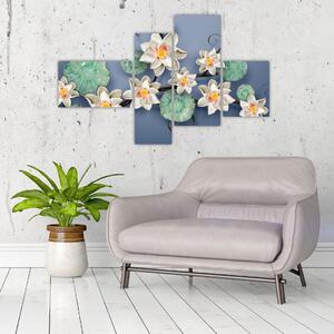 Kvety na modrom pozadí - obraz (Obraz 110x70cm)