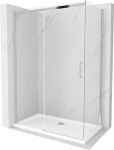 Mexen Omega, sprchovací kút s posuvnými dverami 140 (dvere) x 70 (stena) cm, 8mm číre sklo, chrómový profil + slim sprchová vanička 5cm, 825-140-070-01-00-4010