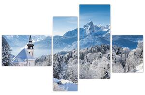 Kostol v horách - obraz zimnej krajiny (Obraz 110x70cm)