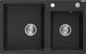 Mexen Tomas, granitový drez 800x500x190 mm, 2-komorový, čierna - strieborná metalíza, 6516802000-73