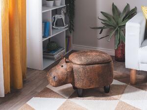 Zvieracia stolička hroch s úložným priestorom hnedá umelá koža drevené nohy