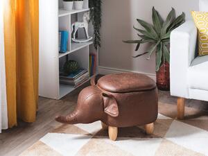 Zvieracia stolička slon s úložným priestorom hnedá umelá koža drevené nohy