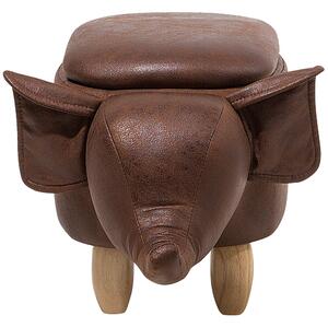 Zvieracia stolička slon s úložným priestorom hnedá umelá koža drevené nohy