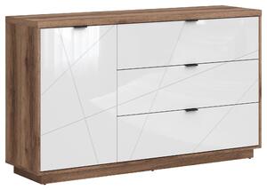ŠIROKÁ KOMODA, farba duba, biela s vysokým leskom, 156/93/42,5 cm XXXL - Komody, Online Only