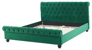 Rám postele zelené zamatové čalúnenie čierne drevené nohy king 160x200 cm s gombíkmi elegantná