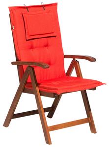 Záhradná stolička z akáciového dreva svetločervená poduška nastaviteľná skladacia záhradná country rustikálny štýl