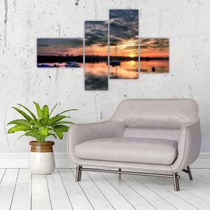 Západ slnka v prístave - obraz na stenu (Obraz 110x70cm)
