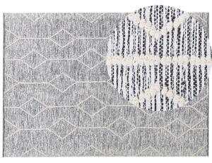 Koberec sivý a béžový zmes bavlny a vlny 160 x 230 cm s geometrickým vzorom ručne tkaný obdĺžnikový moderný