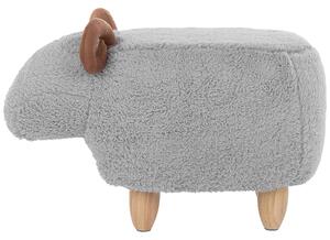 Detská taburetka so zvieratkom ovečka sivá polyesterová látka čalúnená s drevenými nohami detská podnožka