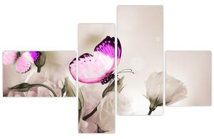 Motýľ na kvetine - obraz (Obraz 110x70cm)