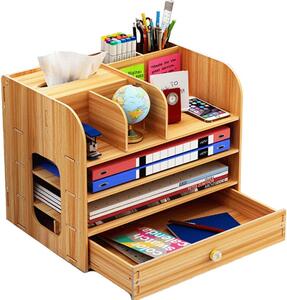 DIY zakladač na A4 dokumenty, písacie potreby a vreckovky so zásuvkou tmavé drevo B3S Tmavé drevo