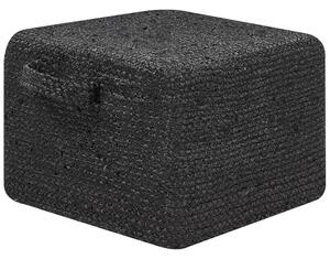 Puf čierny juta EPS guličky výplň 45 x 45 x 30 cm obdĺžnikový s rúčkami taburet bytové doplnky boho štýl