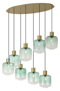 Hotelová elegantná závesná lampa mosadzná s modrým a zeleným sklom 8-svetiel - Qara