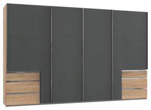 SKRIŇA S POS. DVER. – HOR.VED, grafitová, farba duba, 350,00/216,00/65,00 cm MID.YOU - Skrine, Online Only