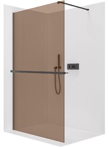 CERANO - Sprchová zástena Walk-in Onyx Cube Ľ/P - 8 mm + polička/držiak na uteráky - hranatá vzpera - čierna matná, bronzové sklo - 100x200 cm