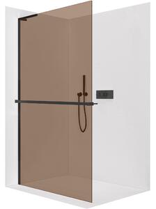 CERANO - Sprchová zástena Walk-in Onyx L-ľavá vzpera - 8 mm + polička / držiak na uteráky - čierna matná, bronzové sklo - 50x200 cm