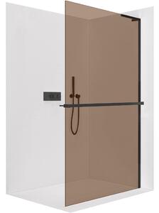 CERANO - Sprchová zástena Walk-in Onyx L-pravá vzpera - 8 mm + polička / držiak na uteráky - čierna matná, bronzové sklo - 50x200 cm