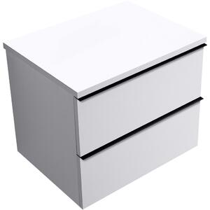 CERANO - Kúpeľňová skrinka Velora - biela matná, úchytka čierna + doska pod umývadlo Navira Pro - 36 mm - 60x56,6x46,5 cm