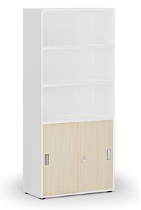 Kombinovaná kancelárska skriňa PRIMO WHITE, zasúvacie dvere na 2 poschodia, 800 x 420 x 1781 mm, biela/breza