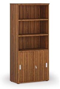 Kombinovaná kancelárska skriňa PRIMO WOOD, zasúvacie dvere na 2 poschodia, 800 x 420 x 1781 mm, orech