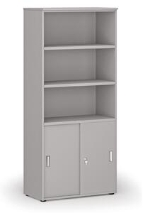 Kombinovaná kancelárska skriňa PRIMO GRAY, zasúvacie dvere na 2 poschodia, 800 x 420 x 1781 mm, sivá