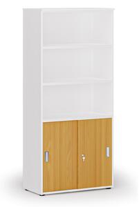 Kombinovaná kancelárska skriňa PRIMO WHITE, zasúvacie dvere na 2 poschodia, 800 x 420 x 1781 mm, biela/buk