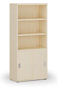 Kombinovaná kancelárska skriňa PRIMO WOOD, zasúvacie dvere na 2 poschodia, 800 x 420 x 1781 mm, breza