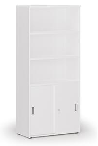 Kombinovaná kancelárska skriňa PRIMO WHITE, zasúvacie dvere na 2 poschodia, 800 x 420 x 1781 mm, biela