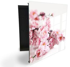 Glasdekor skrinka na kľúče - ružové kvety čerešne - Ľavé / Čierna
