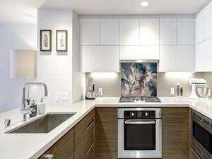 Sklo do kuchyne luxusná modro šedá atramentová maľba - 30 x 60 cm