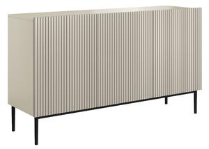 Komoda Nicole 150 cm trojdverová s ryhovaným čelom - kasmír / čierne nohy