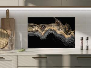 Sklo do kuchyne abstraktné zlatý mramor, čierne pozadie - 55 x 55 cm