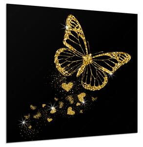 Sklo do kuchyne luxusný zlatý motýľ a žiara srdiečok - 30 x 60 cm