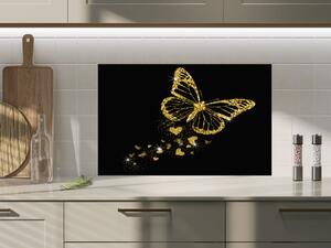 Sklo do kuchyne luxusný zlatý motýľ a žiara srdiečok - 30 x 60 cm