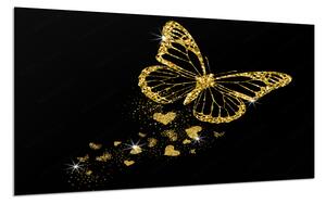 Sklo do kuchyne luxusný zlatý motýľ a žiara srdiečok - 55 x 55 cm