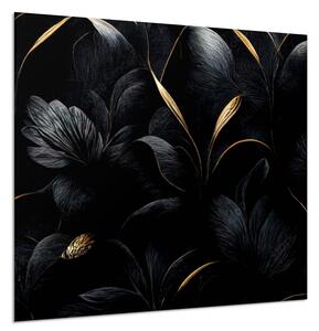 Sklo do kuchyne luxusné čierne kvety, zlaté detaily - 30 x 60 cm
