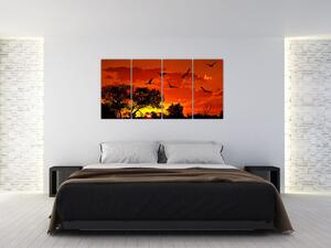 Obraz zapadajúceho slnka s vtákmi (Obraz 160x80cm)