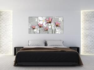 Abstraktný obraz kvetov na sivom pozadí (Obraz 160x80cm)