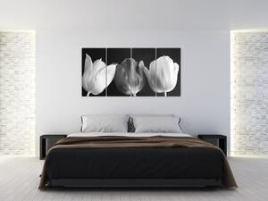 Čiernobiely obraz - tri tulipány (Obraz 160x80cm)